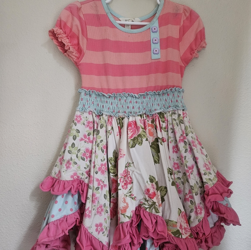 Pink and Blue Floral Kids Dress